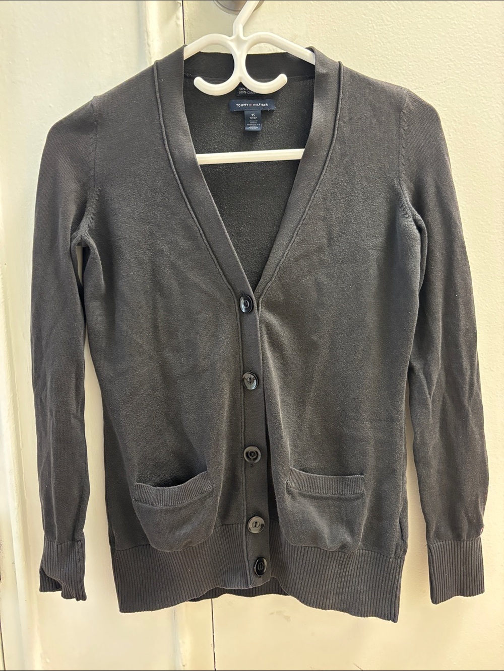 (3/$30) Tommy Hilfiger Dark Grey Lightweight Knit Button Up Cardigan Sweater XS - Picture 7 of 8